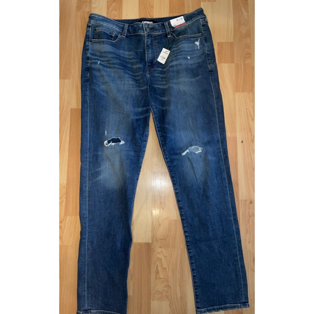 Express Men's 365 Comfort Distressed Jeans Size 34x34 Stretch Denim NWT